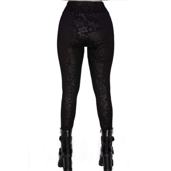 Killstar Telepathic Leggings ✦ Black-on-Black Statement Print ✦ Cotton Stretch - Picture 3 of 6